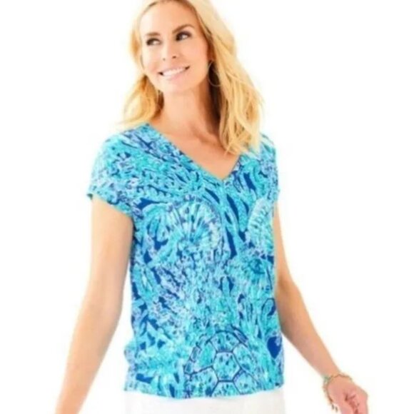 Lilly Pulitzer Daley Tee in capri teal pop toruga time size small - Picture 1 of 6